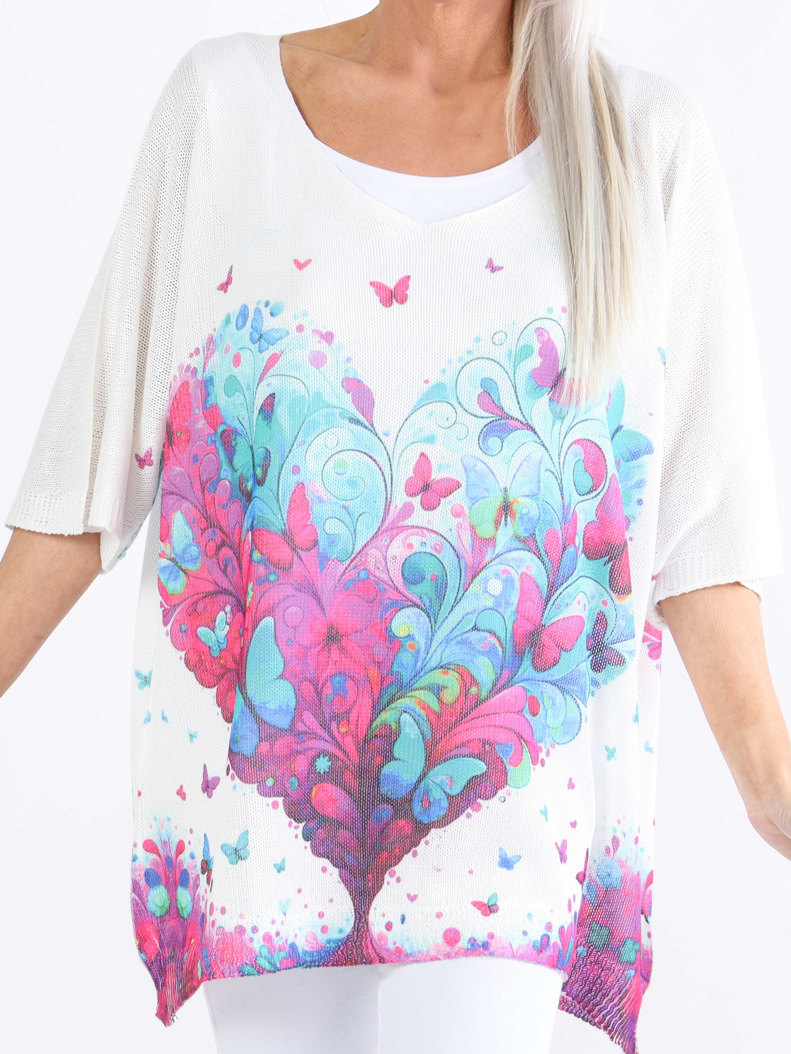 Inaya - Strikket plus size bluse med sommerfugleprint